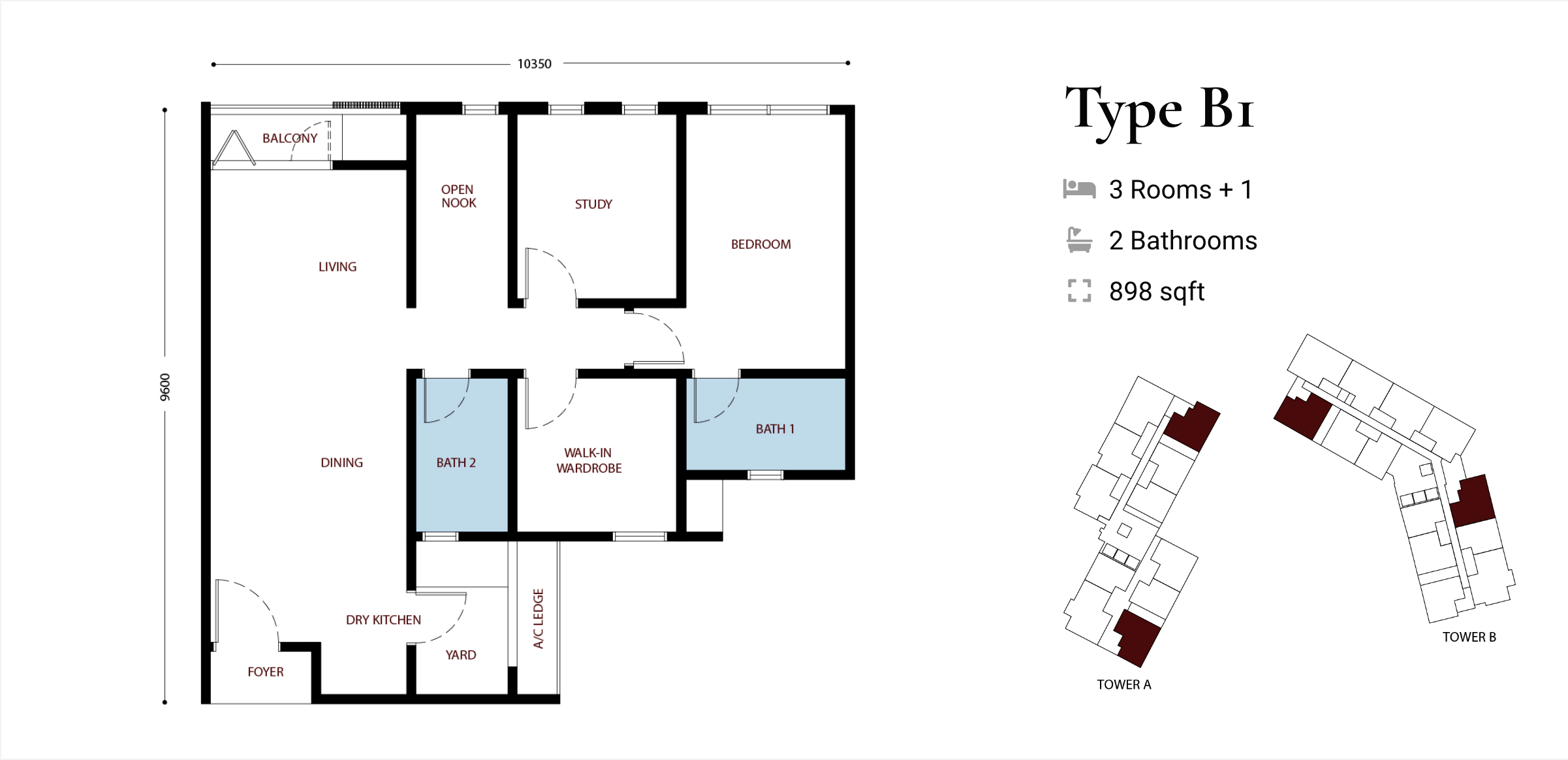 Type B1 - 834 sqft